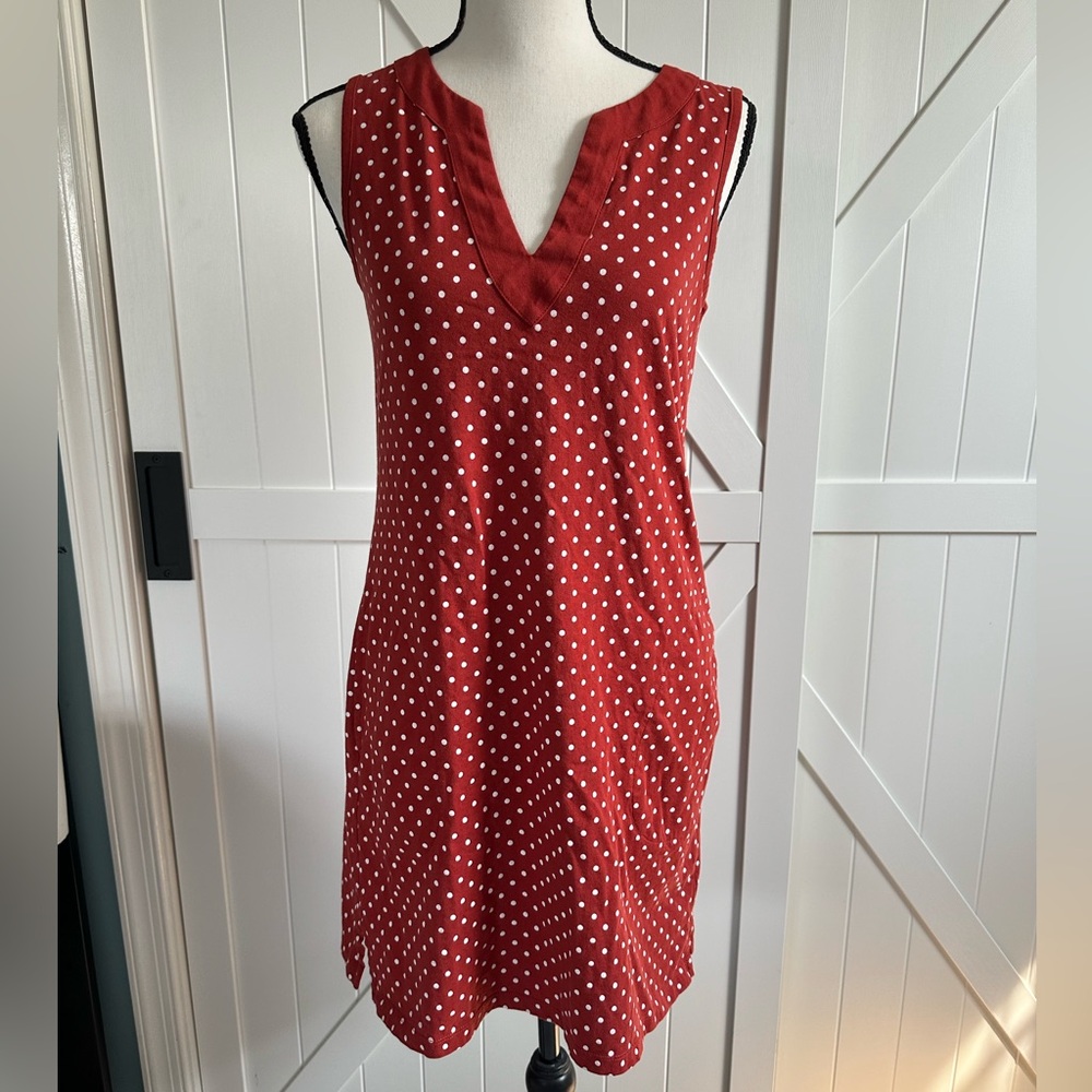 Lands’ End Orange Polka Dot Cotton Dress XS 2 4 Sleeveless V-Neck Summer Dress